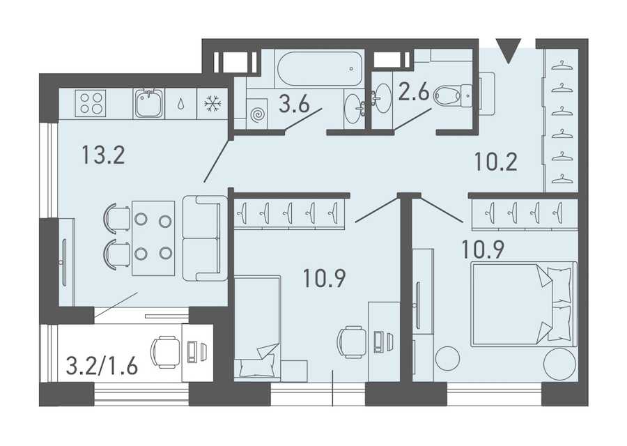 Двухкомнатная квартира в : площадь 53 м2 , этаж: 7 – купить в Санкт-Петербурге