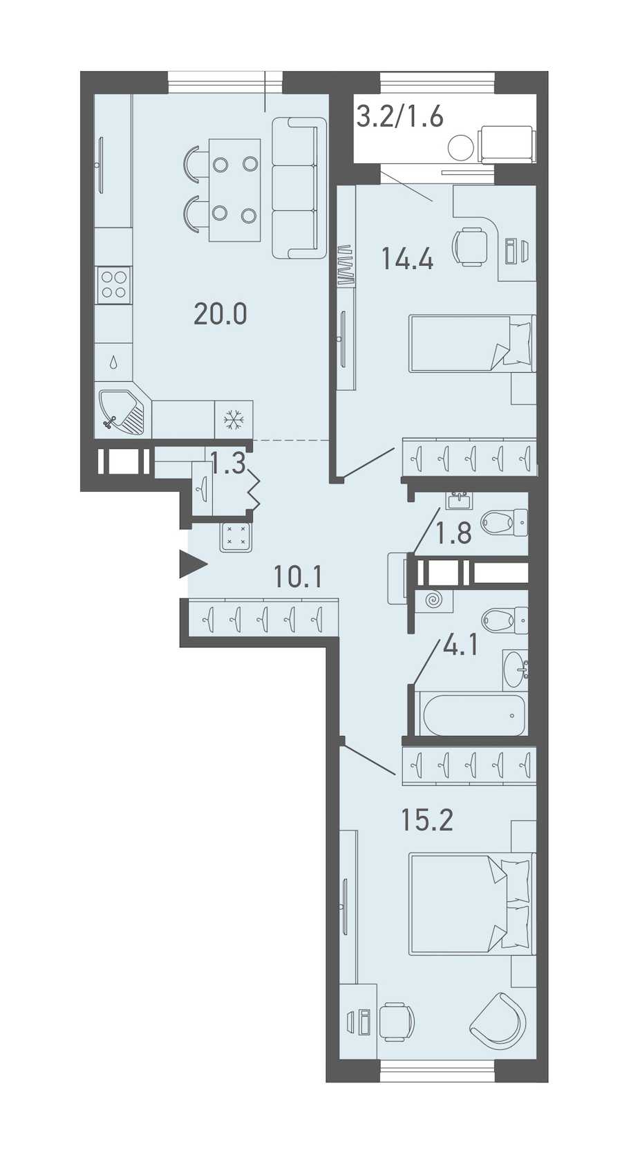 Двухкомнатная квартира в : площадь 68.5 м2 , этаж: 8 – купить в Санкт-Петербурге