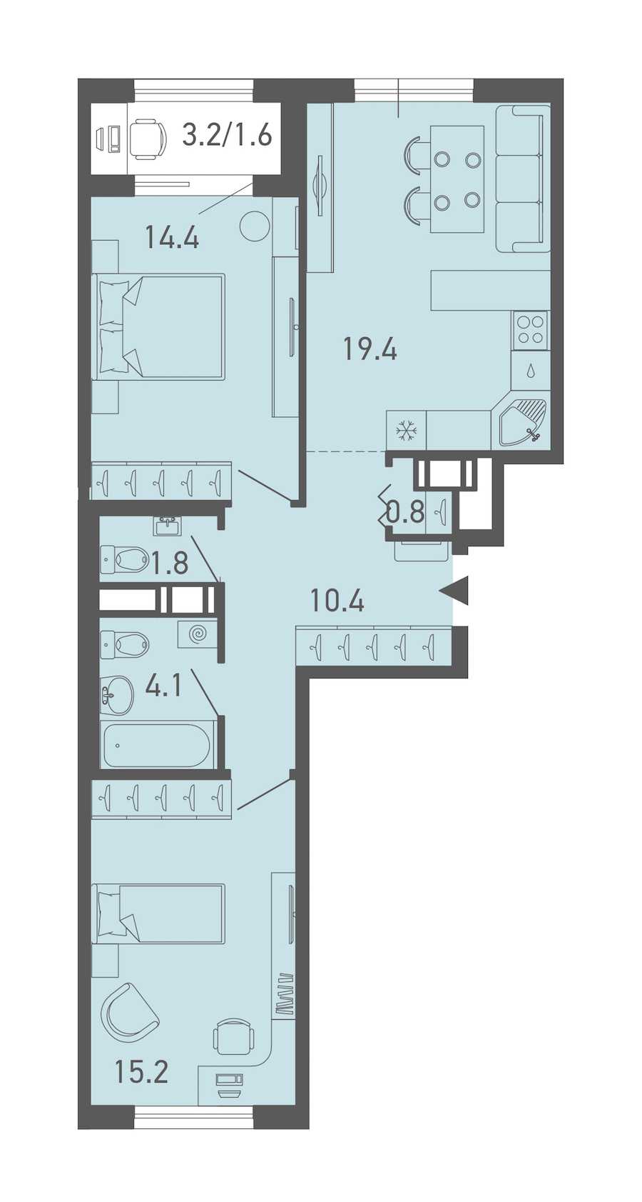 Двухкомнатная квартира в : площадь 67.7 м2 , этаж: 6 – купить в Санкт-Петербурге