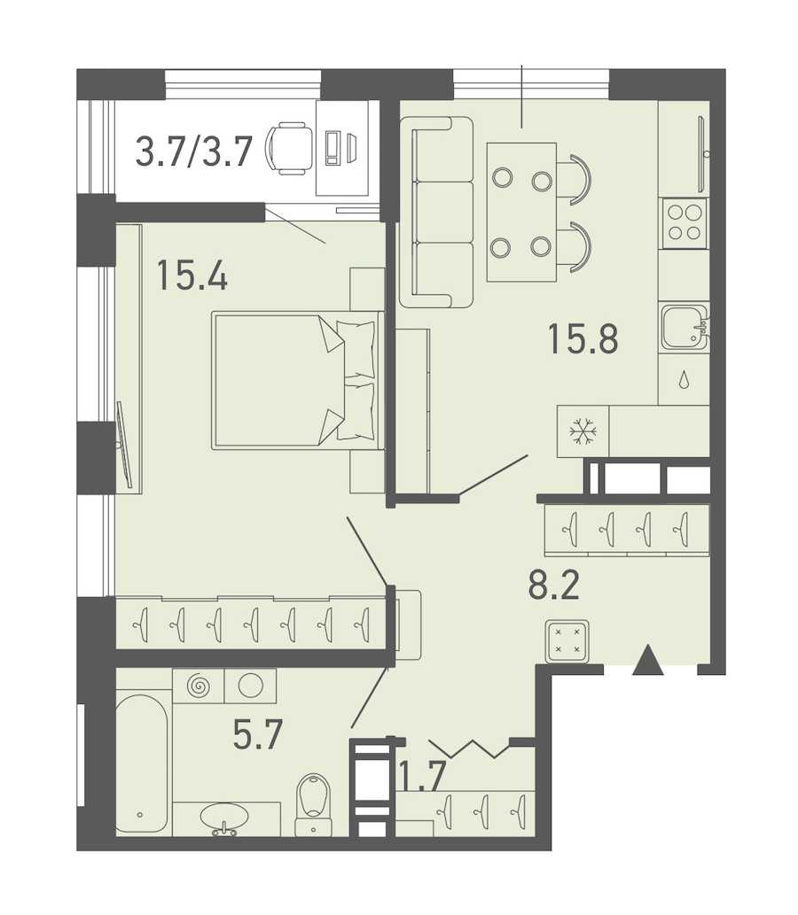 Однокомнатная квартира в : площадь 50.5 м2 , этаж: 3 – купить в Санкт-Петербурге