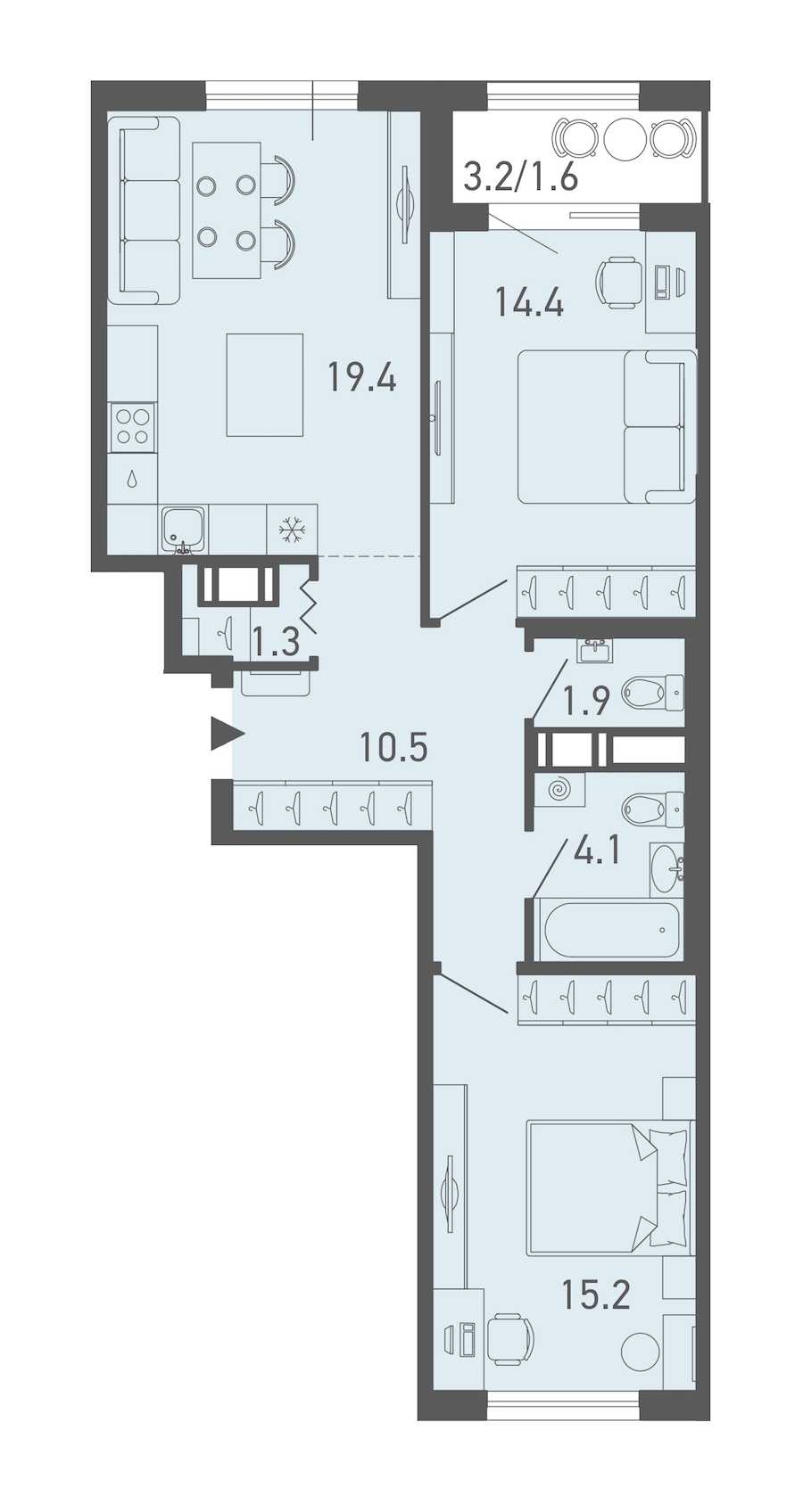 Двухкомнатная квартира в : площадь 68.4 м2 , этаж: 3 – купить в Санкт-Петербурге