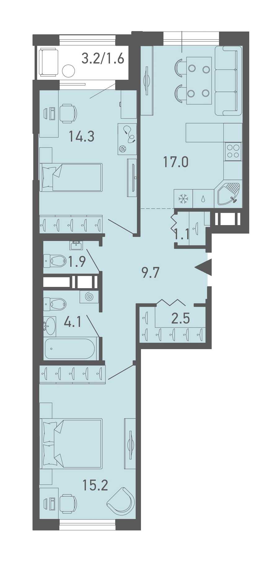 Двухкомнатная квартира в : площадь 67.4 м2 , этаж: 8 – купить в Санкт-Петербурге