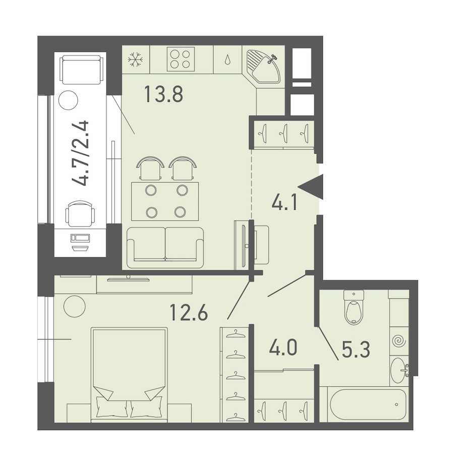 Однокомнатная квартира в : площадь 42.2 м2 , этаж: 9 – купить в Санкт-Петербурге