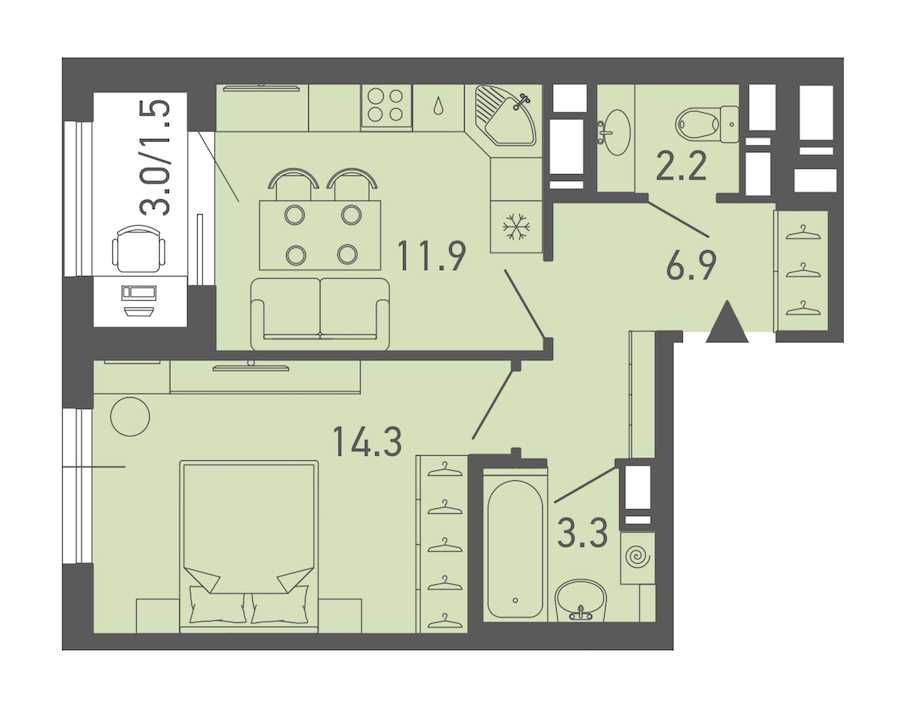 Однокомнатная квартира в : площадь 40.1 м2 , этаж: 6 – купить в Санкт-Петербурге