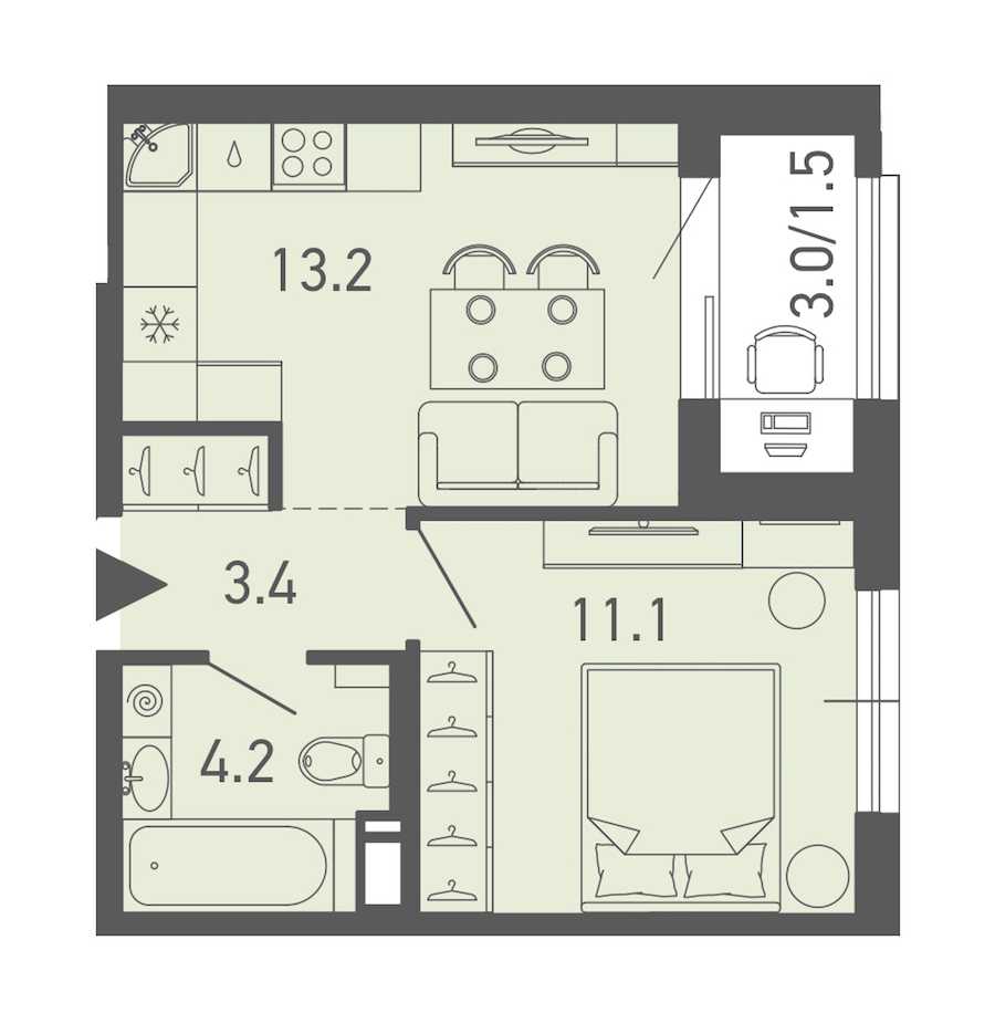 Однокомнатная квартира в : площадь 33.4 м2 , этаж: 14 – купить в Санкт-Петербурге