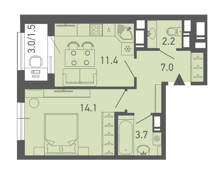 Однокомнатная квартира в : площадь 39.9 м2 , этаж: 9 – купить в Санкт-Петербурге