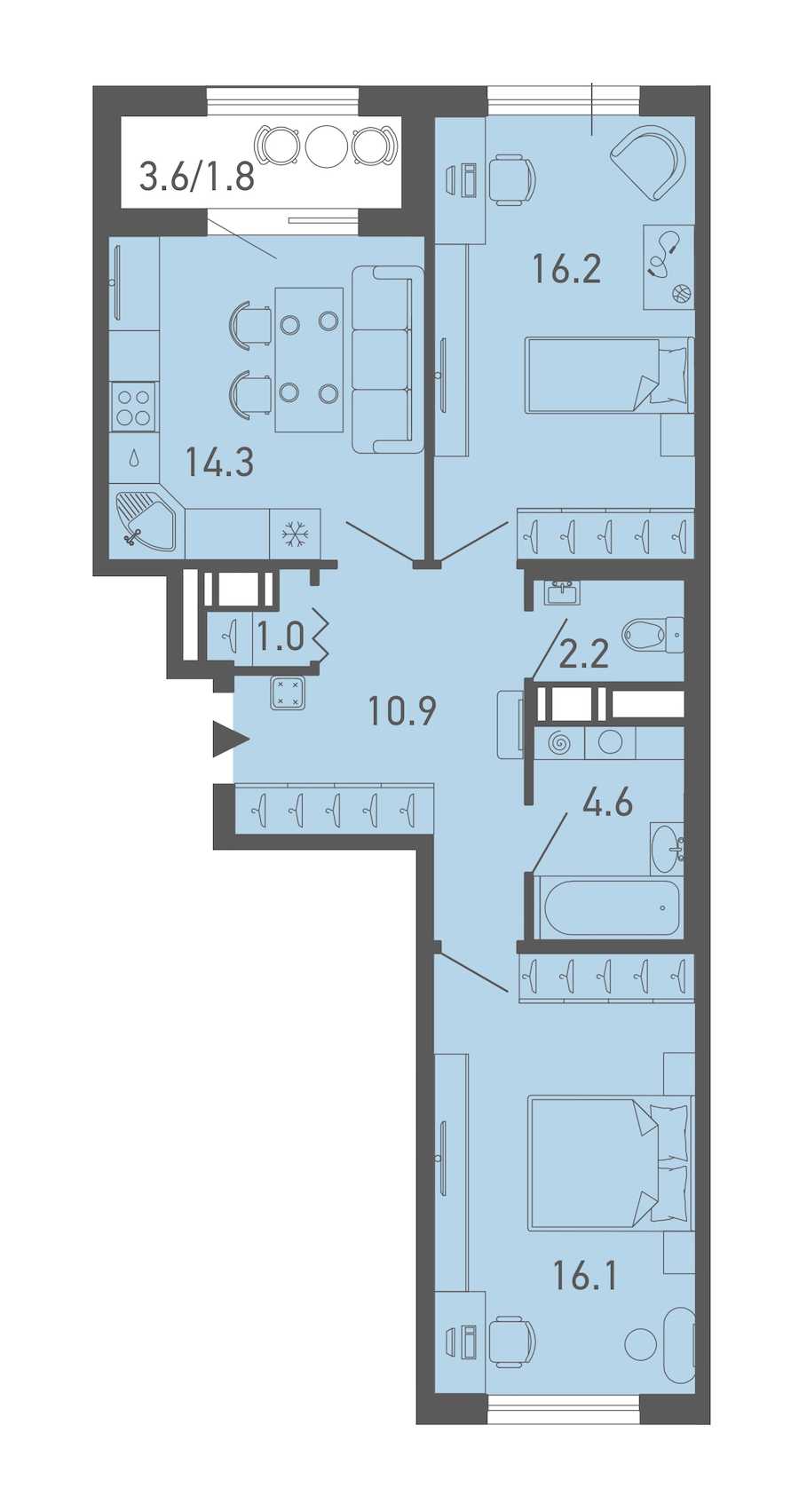Двухкомнатная квартира в : площадь 67.1 м2 , этаж: 6 – купить в Санкт-Петербурге