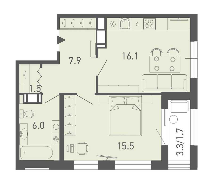 Однокомнатная квартира в : площадь 48.7 м2 , этаж: 6 – купить в Санкт-Петербурге