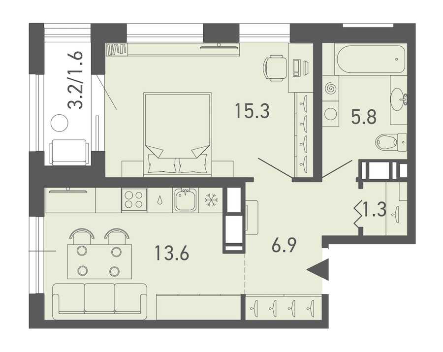 Однокомнатная квартира в : площадь 44.5 м2 , этаж: 3 – купить в Санкт-Петербурге