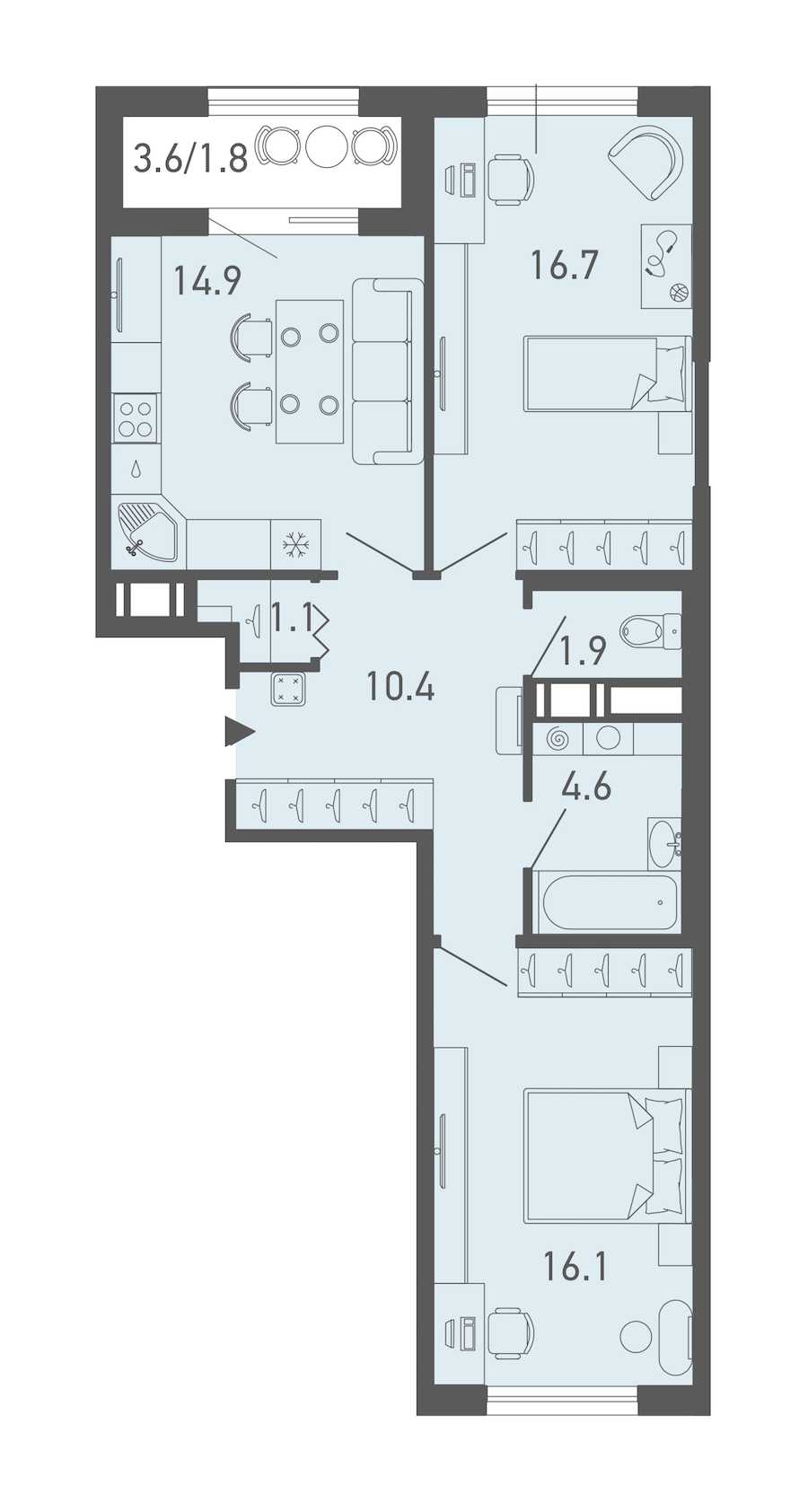 Двухкомнатная квартира в : площадь 67.5 м2 , этаж: 3 – купить в Санкт-Петербурге