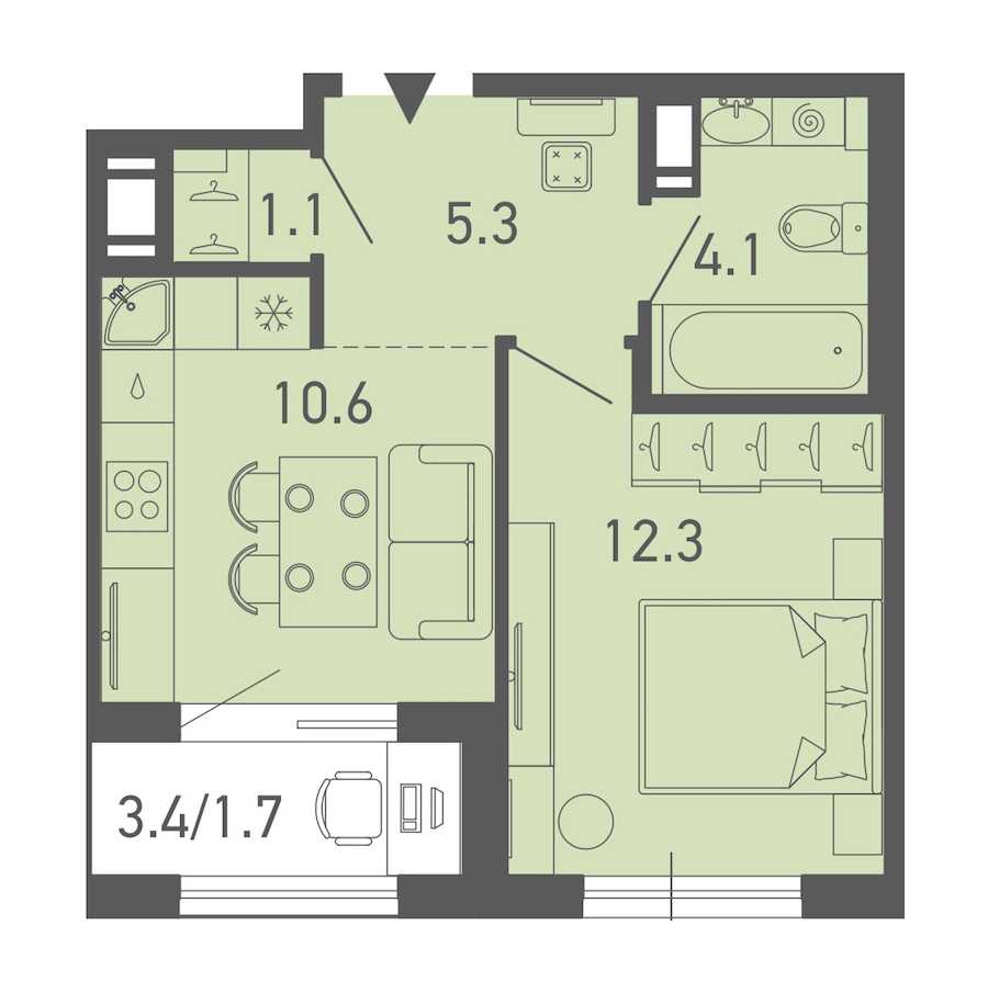 Однокомнатная квартира в : площадь 35.1 м2 , этаж: 6 – купить в Санкт-Петербурге