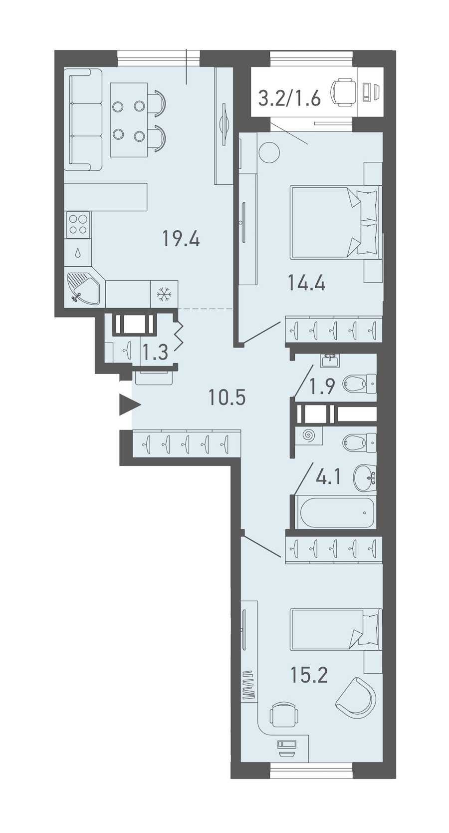 Двухкомнатная квартира в : площадь 68.4 м2 , этаж: 9 – купить в Санкт-Петербурге