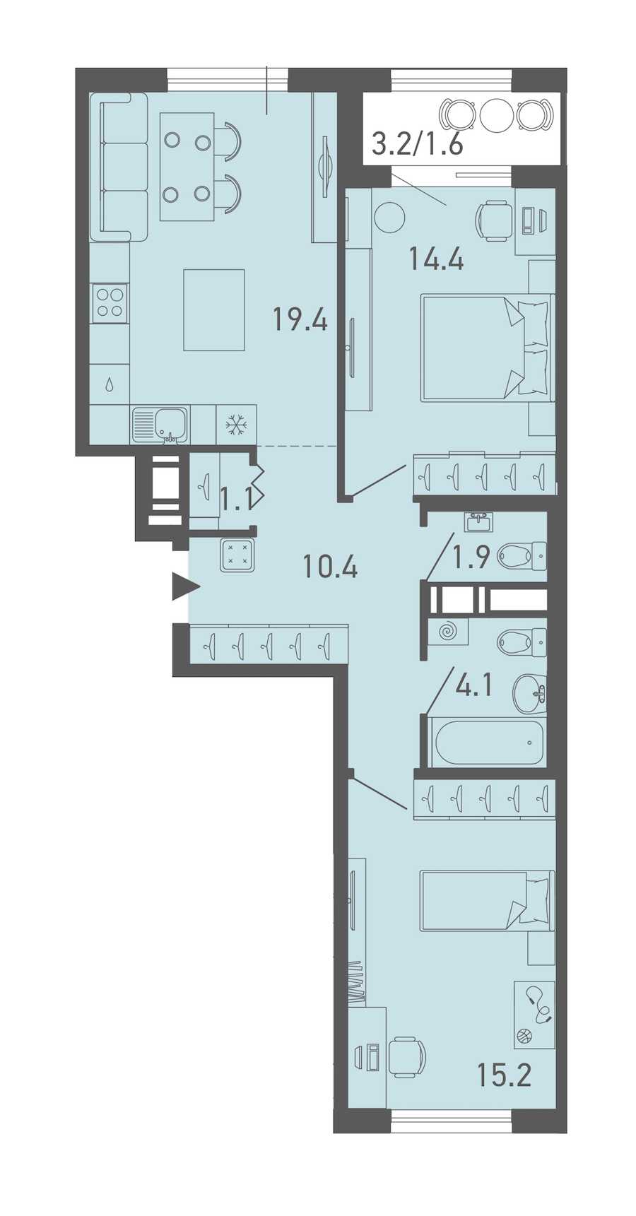 Двухкомнатная квартира в Эталон ЛенСпецСМУ: площадь 68.1 м2 , этаж: 9 – купить в Санкт-Петербурге