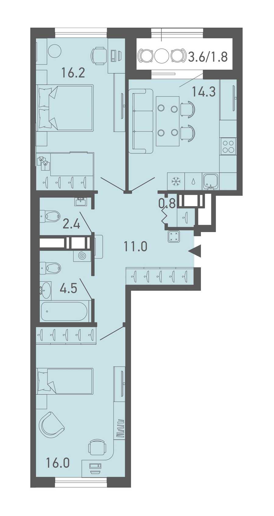Двухкомнатная квартира в : площадь 67 м2 , этаж: 3 – купить в Санкт-Петербурге