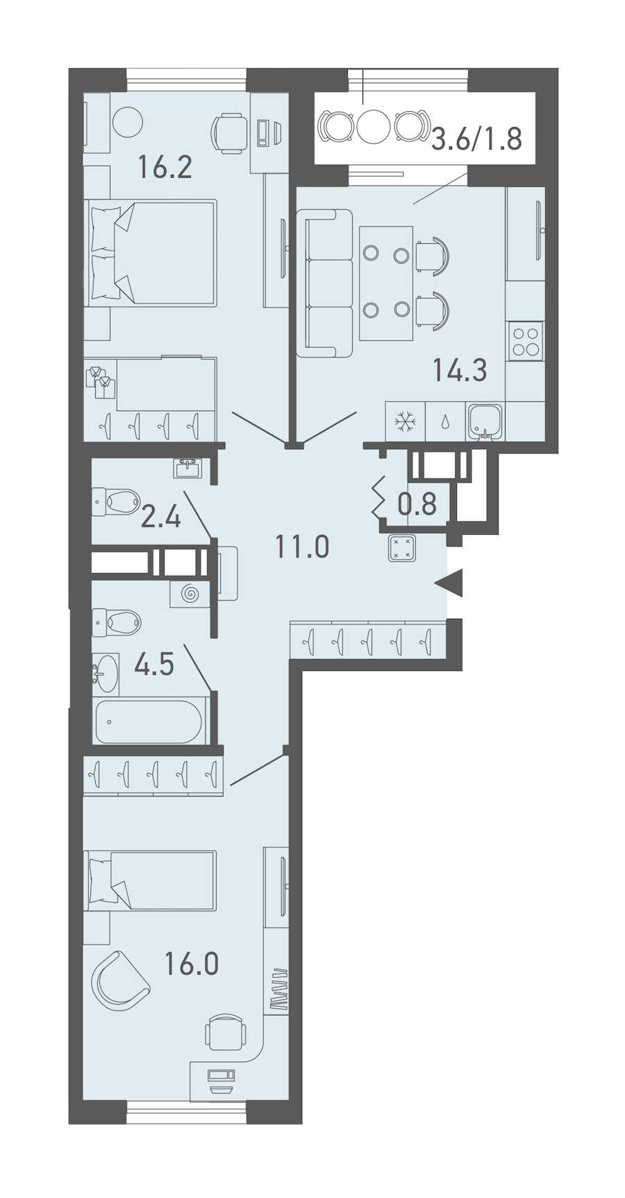 Двухкомнатная квартира в : площадь 67 м2 , этаж: 9 – купить в Санкт-Петербурге