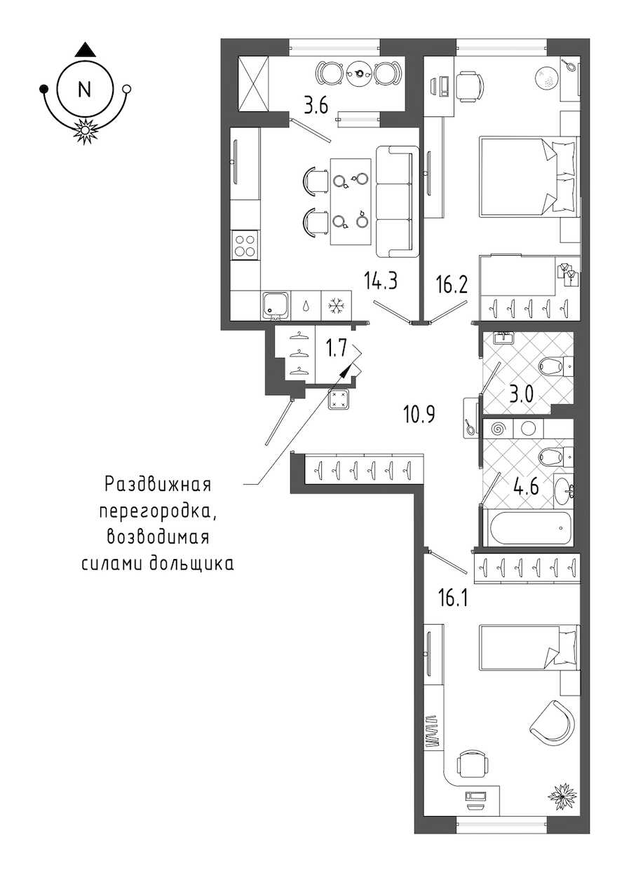 Двухкомнатная квартира в : площадь 68.6 м2 , этаж: 2 – купить в Санкт-Петербурге