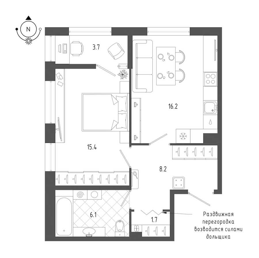 Однокомнатная квартира в : площадь 51.3 м2 , этаж: 2 – купить в Санкт-Петербурге