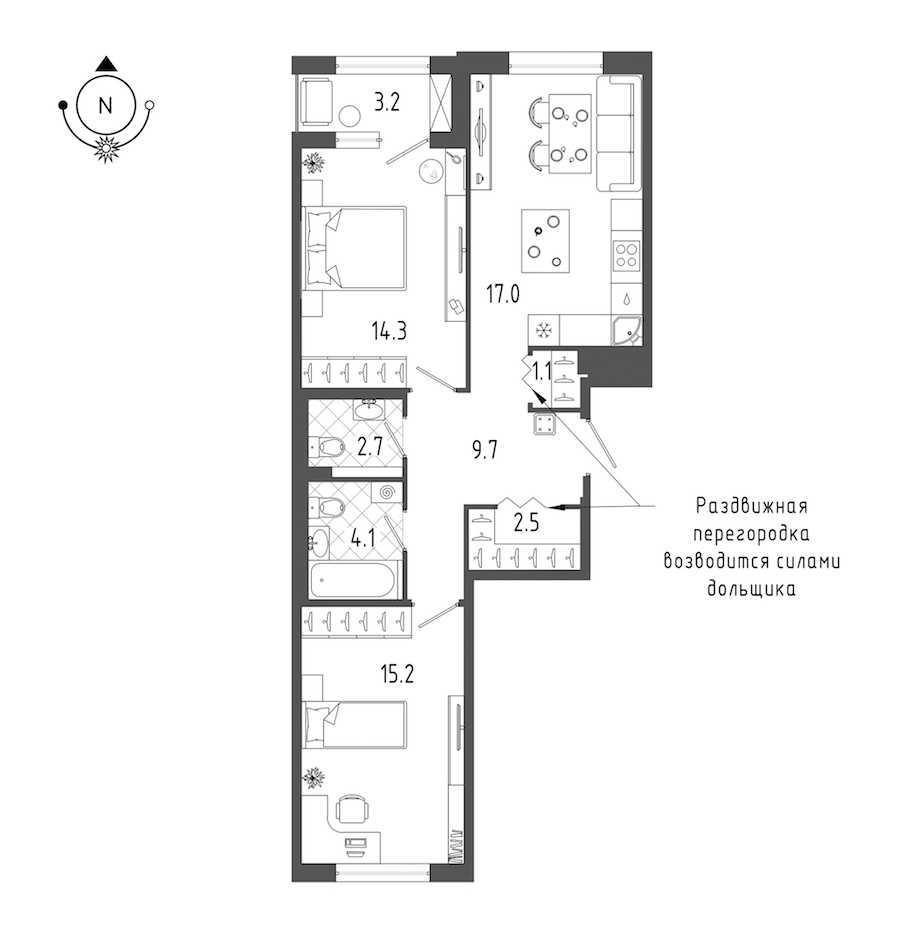 Двухкомнатная квартира в : площадь 68.2 м2 , этаж: 2 – купить в Санкт-Петербурге