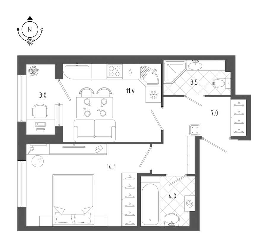 Однокомнатная квартира в : площадь 41.5 м2 , этаж: 2 – купить в Санкт-Петербурге