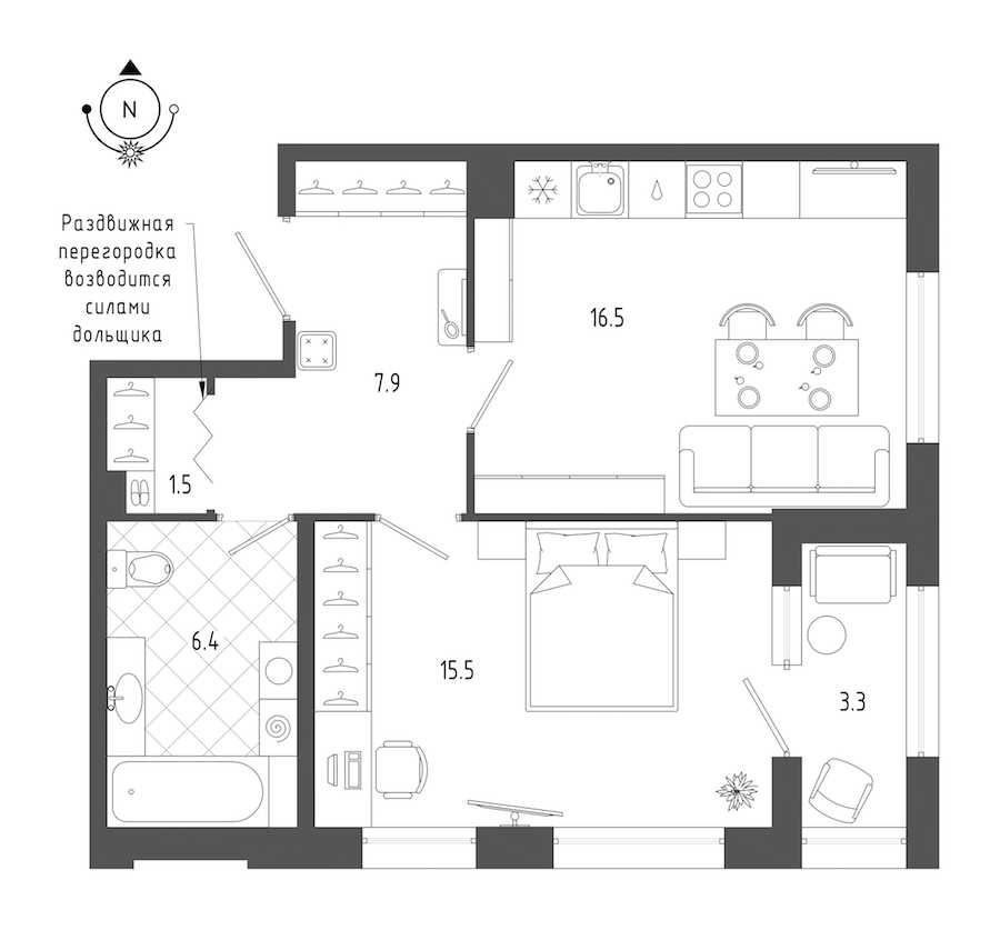 Однокомнатная квартира в : площадь 49.5 м2 , этаж: 2 – купить в Санкт-Петербурге