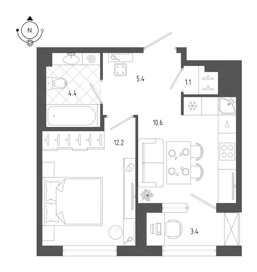 Однокомнатная квартира в Эталон ЛенСпецСМУ: площадь 35.4 м2 , этаж: 2 – купить в Санкт-Петербурге