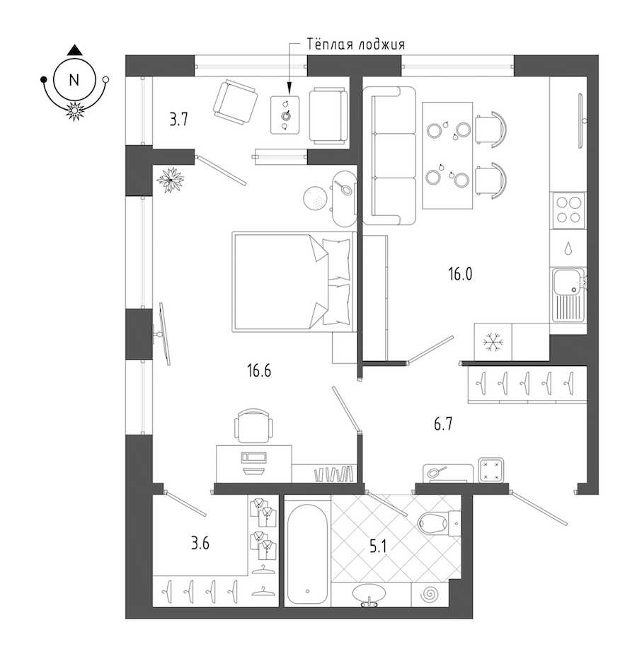 Однокомнатная квартира в : площадь 51.7 м2 , этаж: 2 – купить в Санкт-Петербурге