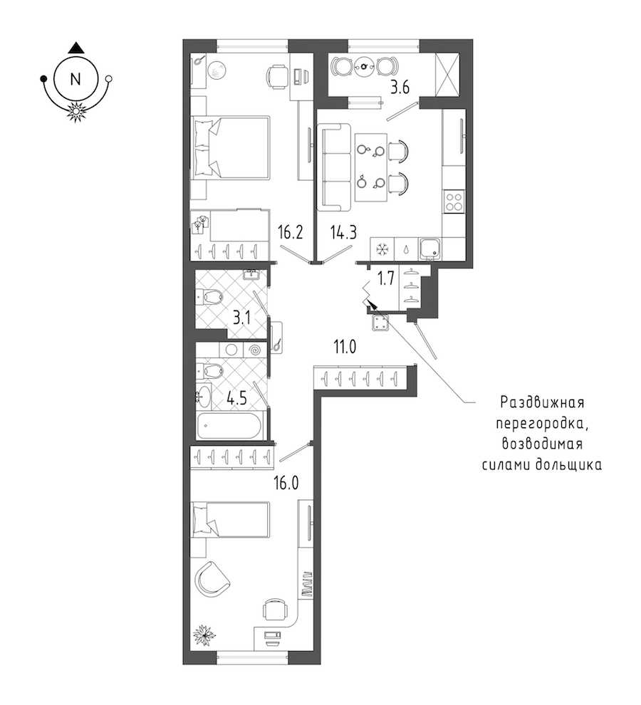 Двухкомнатная квартира в : площадь 68.6 м2 , этаж: 2 – купить в Санкт-Петербурге