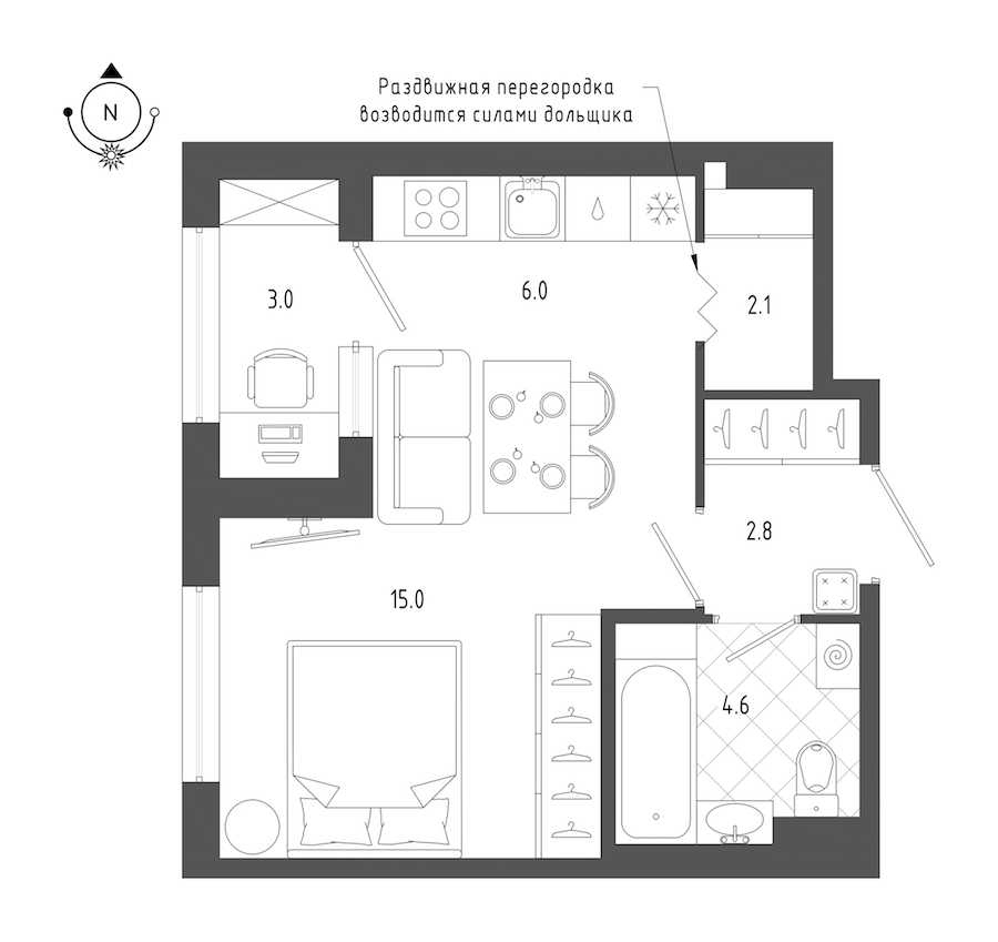 Студия в : площадь 32 м2 , этаж: 2 – купить в Санкт-Петербурге