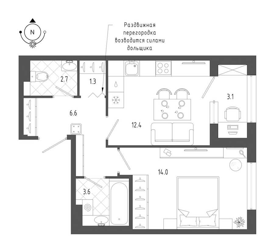 Однокомнатная квартира в : площадь 42.2 м2 , этаж: 2 – купить в Санкт-Петербурге