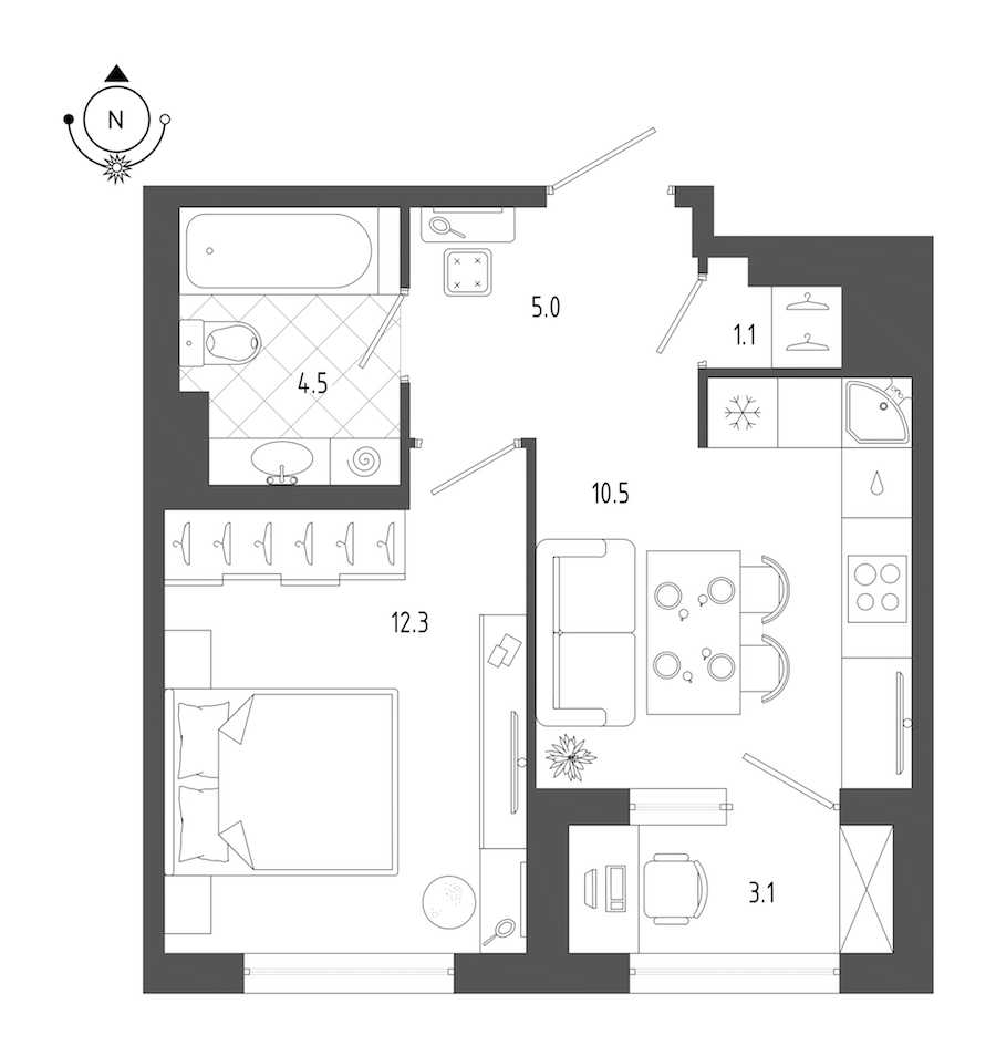 Однокомнатная квартира в : площадь 35 м2 , этаж: 2 – купить в Санкт-Петербурге