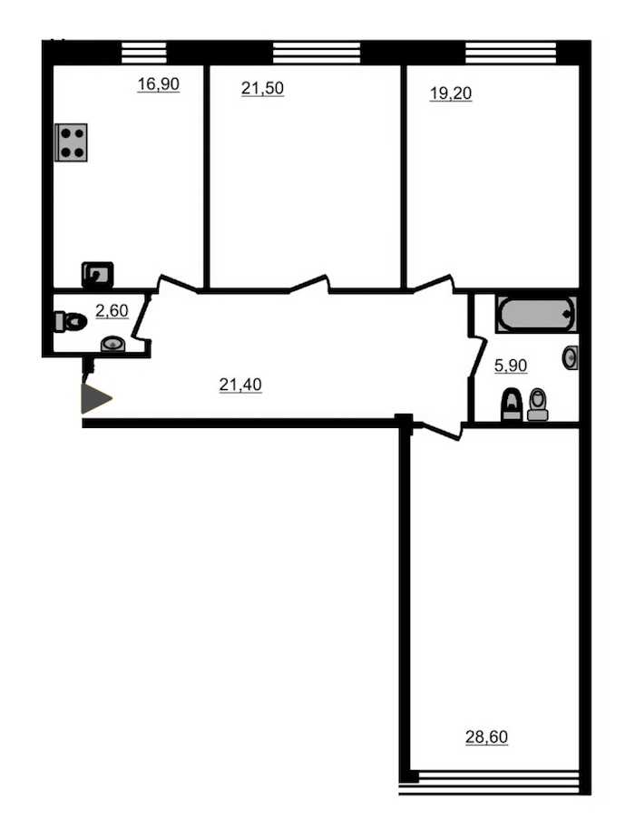 Трехкомнатная квартира в Эталон ЛенСпецСМУ: площадь 119.3 м2 , этаж: 3 – купить в Санкт-Петербурге