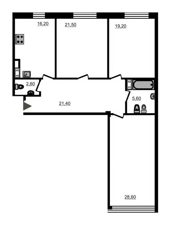 Трехкомнатная квартира в Эталон ЛенСпецСМУ: площадь 118.2 м2 , этаж: 5 – купить в Санкт-Петербурге