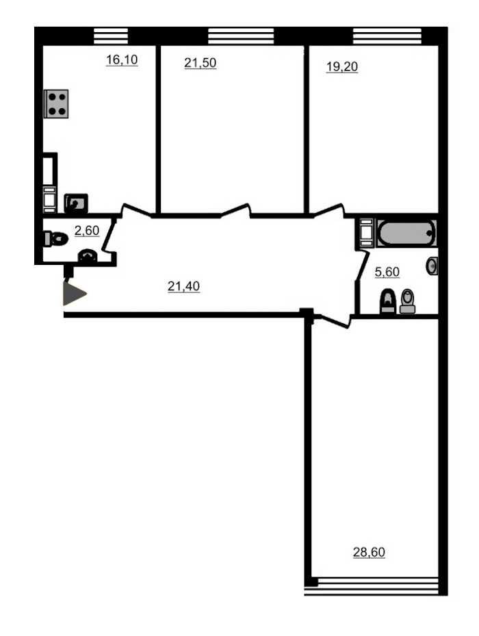 Трехкомнатная квартира в Эталон ЛенСпецСМУ: площадь 118.2 м2 , этаж: 6 – купить в Санкт-Петербурге