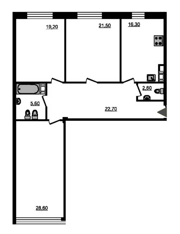 Трехкомнатная квартира в Эталон ЛенСпецСМУ: площадь 120.1 м2 , этаж: 4 – купить в Санкт-Петербурге