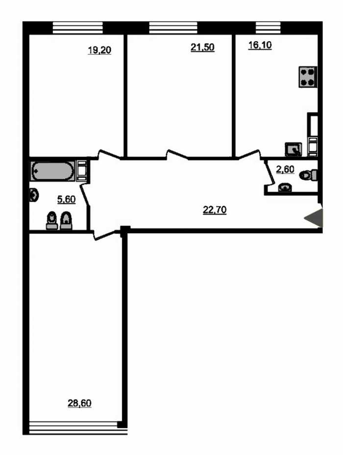 Трехкомнатная квартира в Эталон ЛенСпецСМУ: площадь 119.9 м2 , этаж: 6 – купить в Санкт-Петербурге