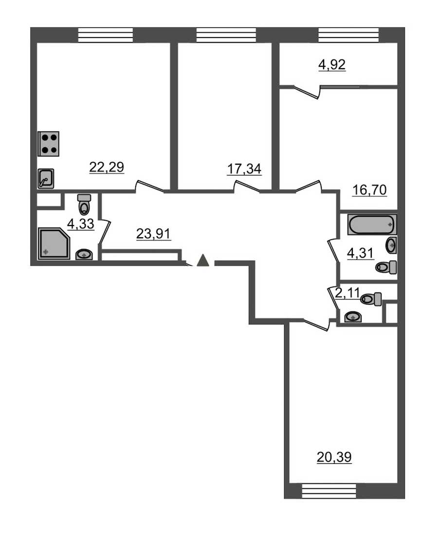 Трехкомнатная квартира в : площадь 115.1 м2 , этаж: 8 – купить в Санкт-Петербурге