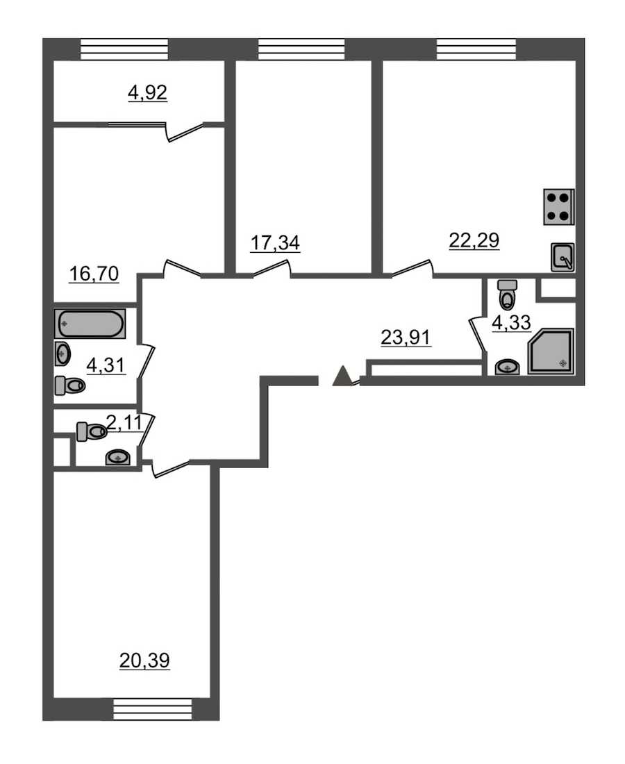 Трехкомнатная квартира в Эталон ЛенСпецСМУ: площадь 115.3 м2 , этаж: 8 – купить в Санкт-Петербурге