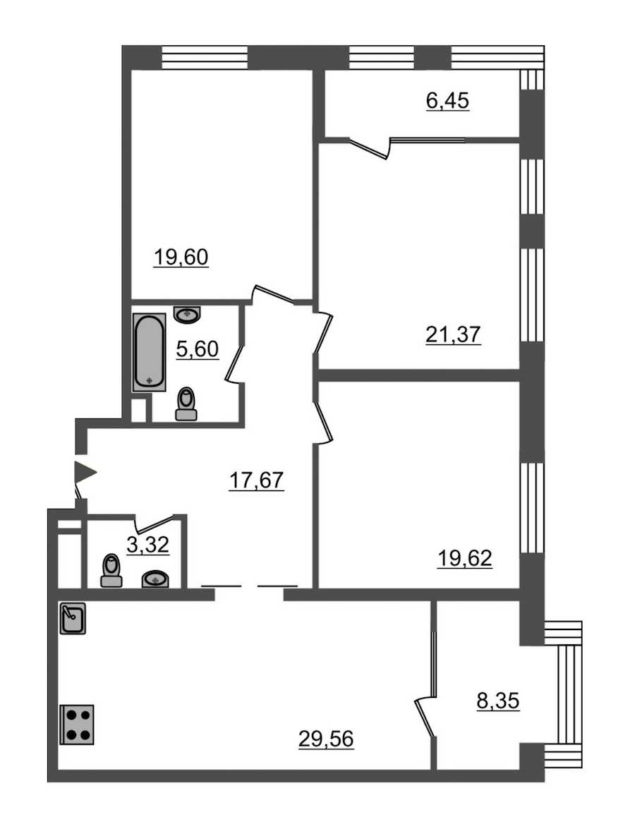 Трехкомнатная квартира в Эталон ЛенСпецСМУ: площадь 131 м2 , этаж: 2 – купить в Санкт-Петербурге