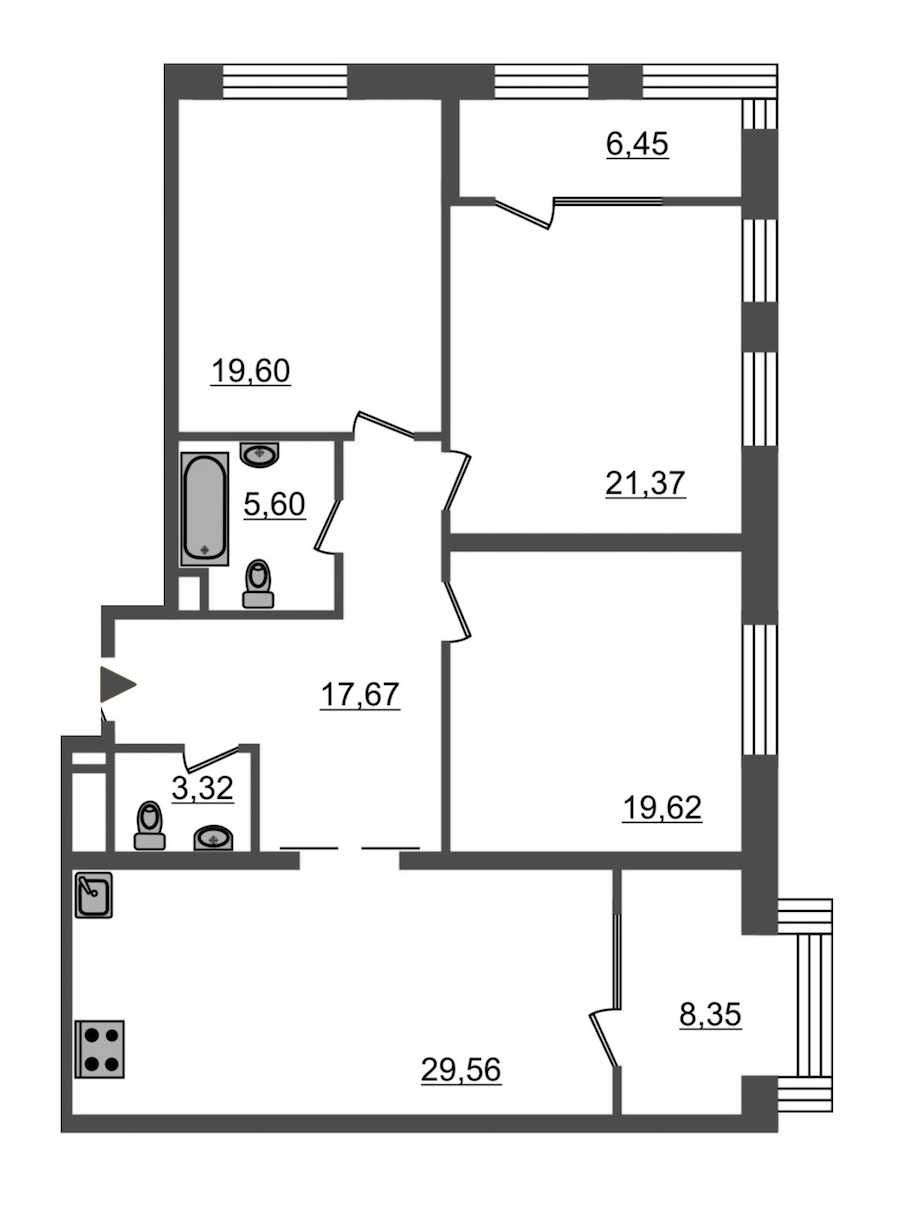 Трехкомнатная квартира в : площадь 131.1 м2 , этаж: 7 – купить в Санкт-Петербурге