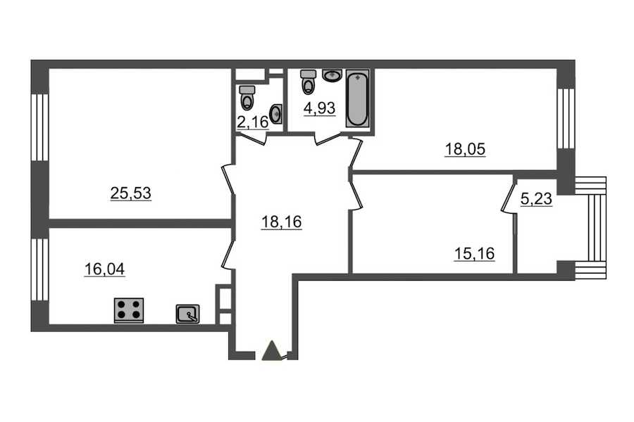 Трехкомнатная квартира в Эталон ЛенСпецСМУ: площадь 104.8 м2 , этаж: 4 – купить в Санкт-Петербурге