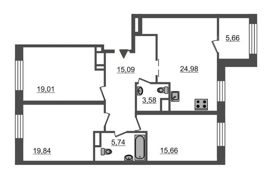 Трехкомнатная квартира в Эталон ЛенСпецСМУ: площадь 109.6 м2 , этаж: 9 – купить в Санкт-Петербурге