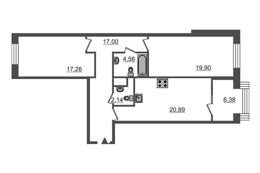 Двухкомнатная квартира в Эталон ЛенСпецСМУ: площадь 88.5 м2 , этаж: 3 – купить в Санкт-Петербурге