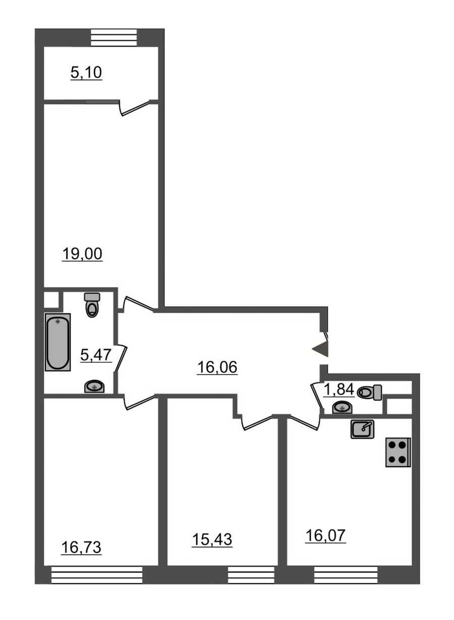 Трехкомнатная квартира в Эталон ЛенСпецСМУ: площадь 95.4 м2 , этаж: 3 – купить в Санкт-Петербурге