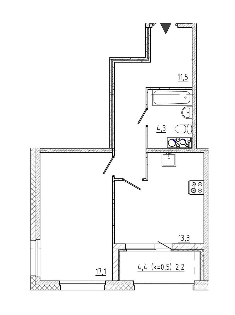 Однокомнатная квартира в : площадь 48.4 м2 , этаж: 2 – купить в Санкт-Петербурге