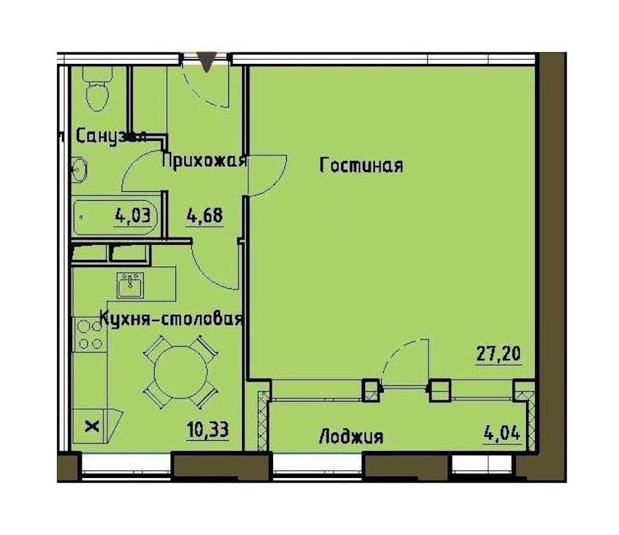 Однокомнатная квартира в : площадь 48.26 м2 , этаж: 2 – купить в Санкт-Петербурге