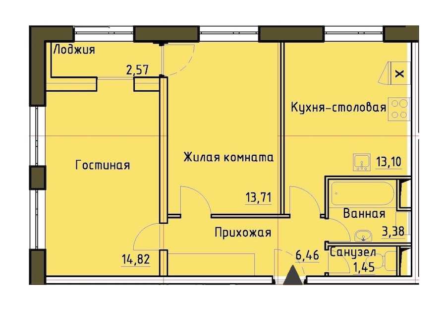 Двухкомнатная квартира в : площадь 54.21 м2 , этаж: 12 – купить в Санкт-Петербурге