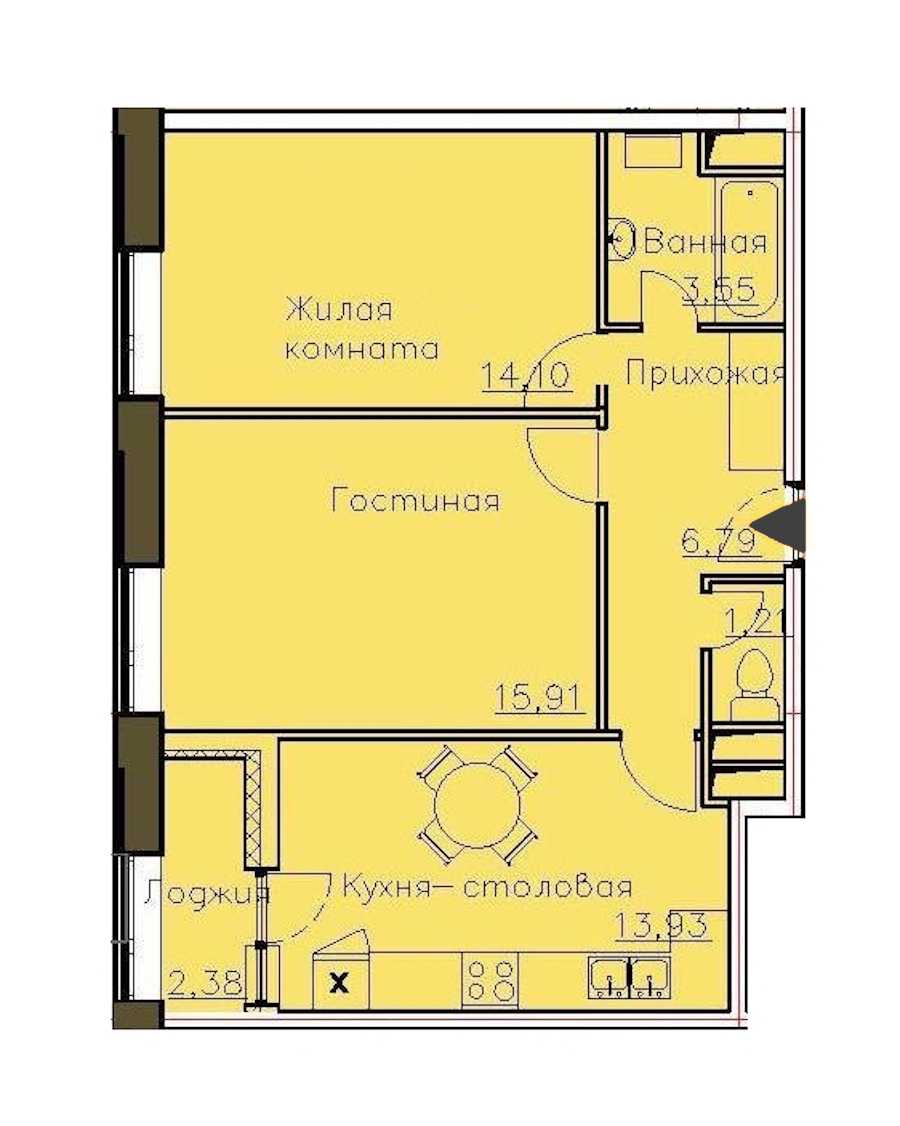 Двухкомнатная квартира в : площадь 56.68 м2 , этаж: 11 – купить в Санкт-Петербурге