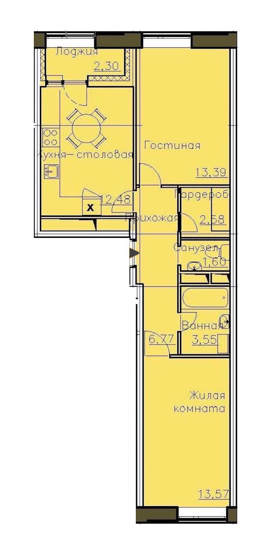 Двухкомнатная квартира в : площадь 55.09 м2 , этаж: 13 – купить в Санкт-Петербурге
