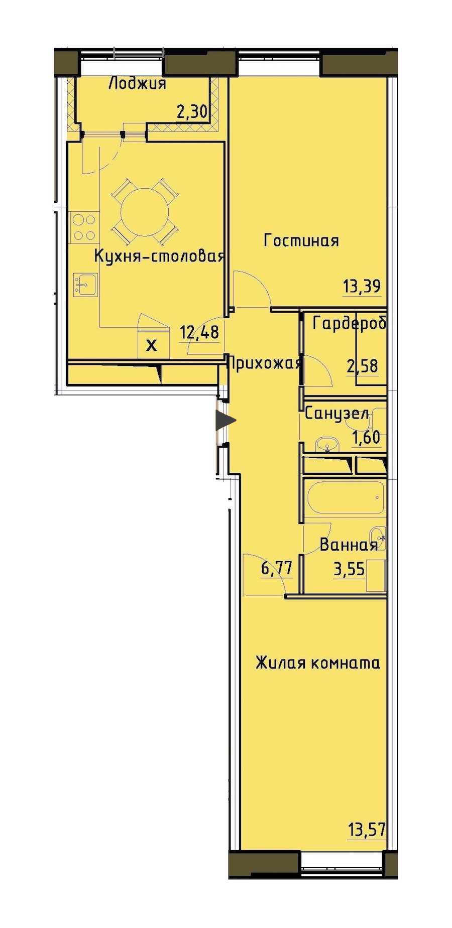 Двухкомнатная квартира в : площадь 55.09 м2 , этаж: 12 – купить в Санкт-Петербурге