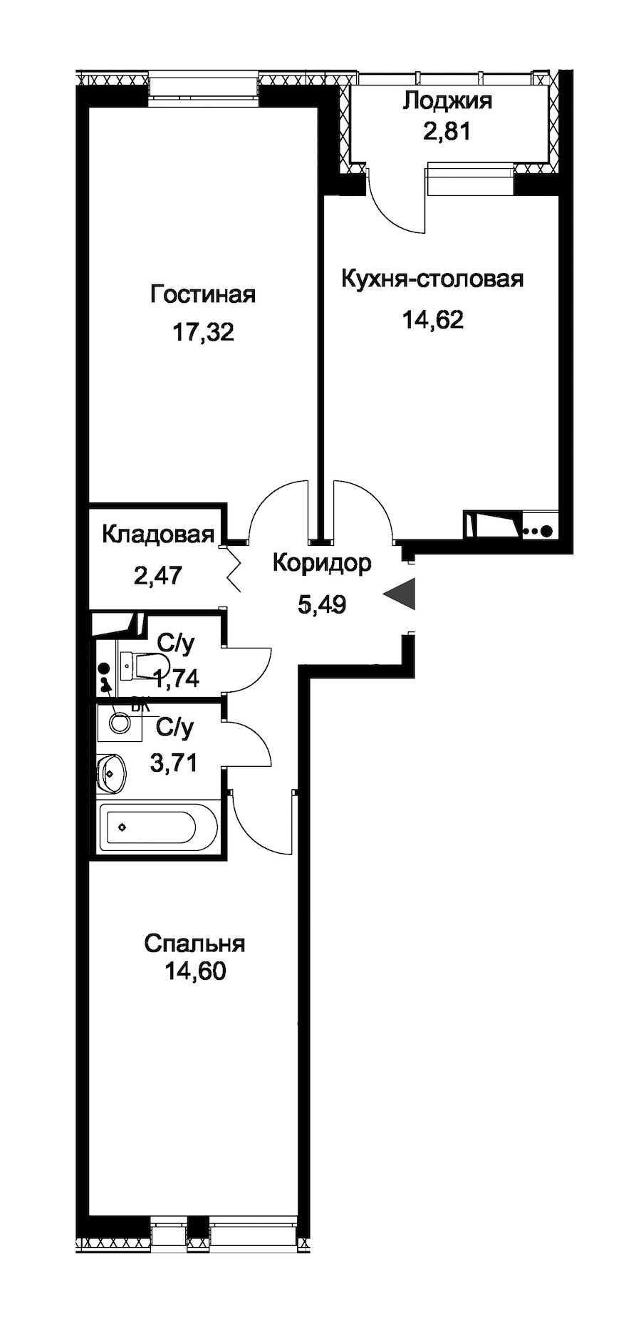 Двухкомнатная квартира в : площадь 61.36 м2 , этаж: 1 – купить в Санкт-Петербурге